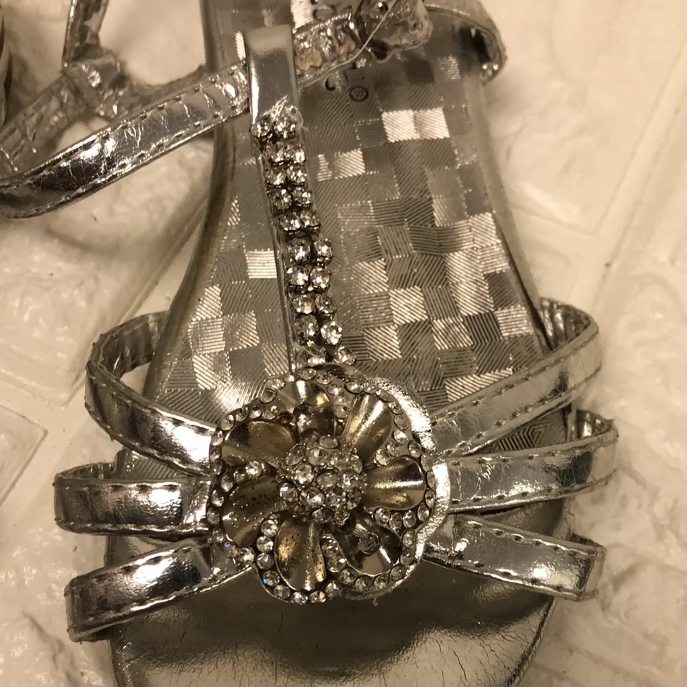 Link little girl fancy‎ silver sandals rhinestones size 12 wedding flower girl